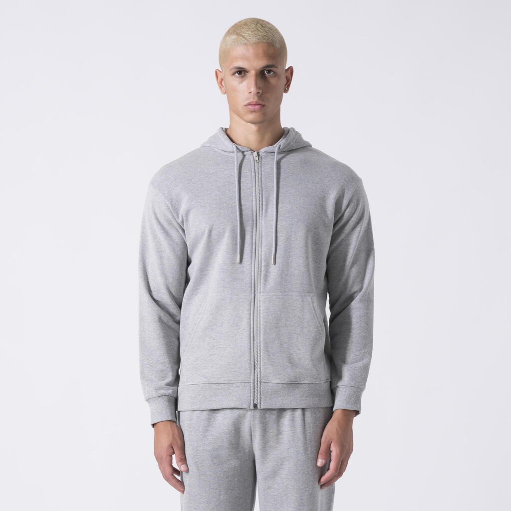 ICONIC FULL ZIP HOODED JACKET GREY MELANGE COTTON, POLYESTER