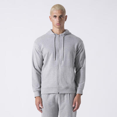 Iconische jas met volledige ritssluiting en capuchon grijs melange katoen, polye