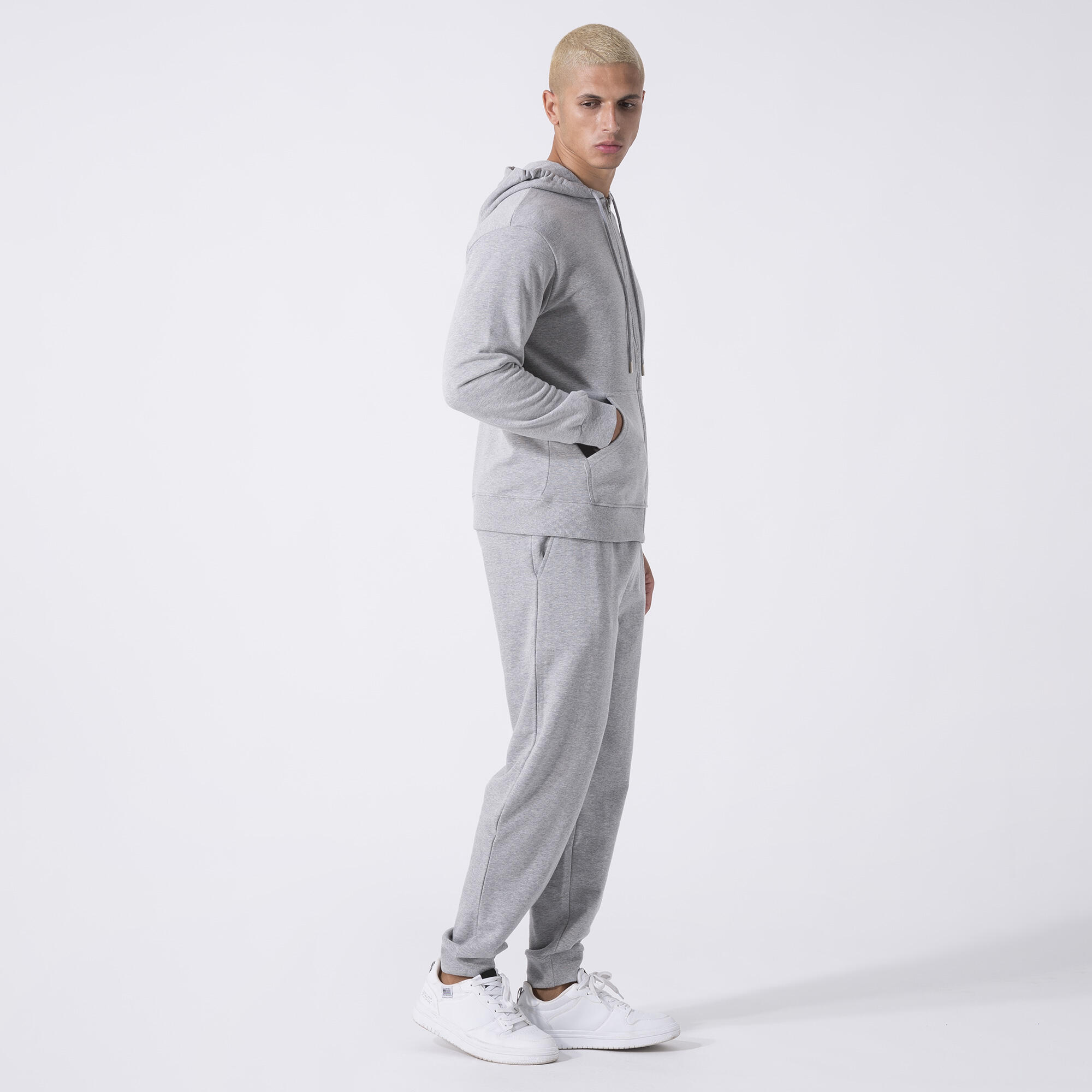 ICÔNIQUE VESTE À FERMETURE ÉCLAIR INTÉGRALE AVEC CAPUCHE GRIS CHINÉ COTON, POLYE 4/6