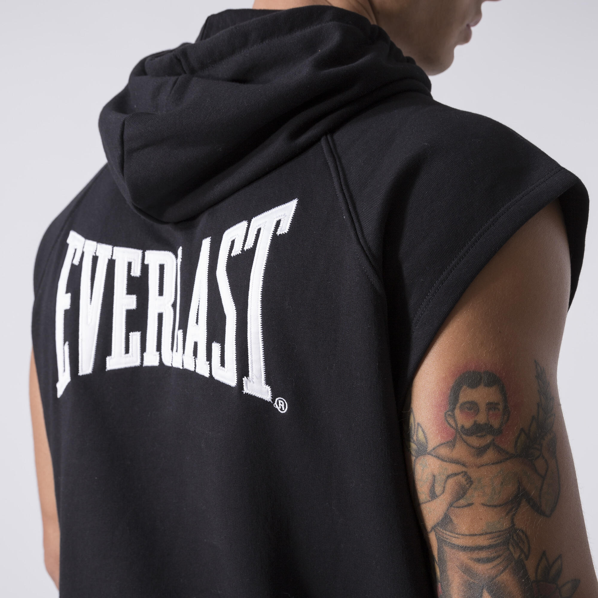 EXCLUSIVE SLEEVELESS HOODED SWEATSHIRT BLACK COTTON, POLYESTER 6/7