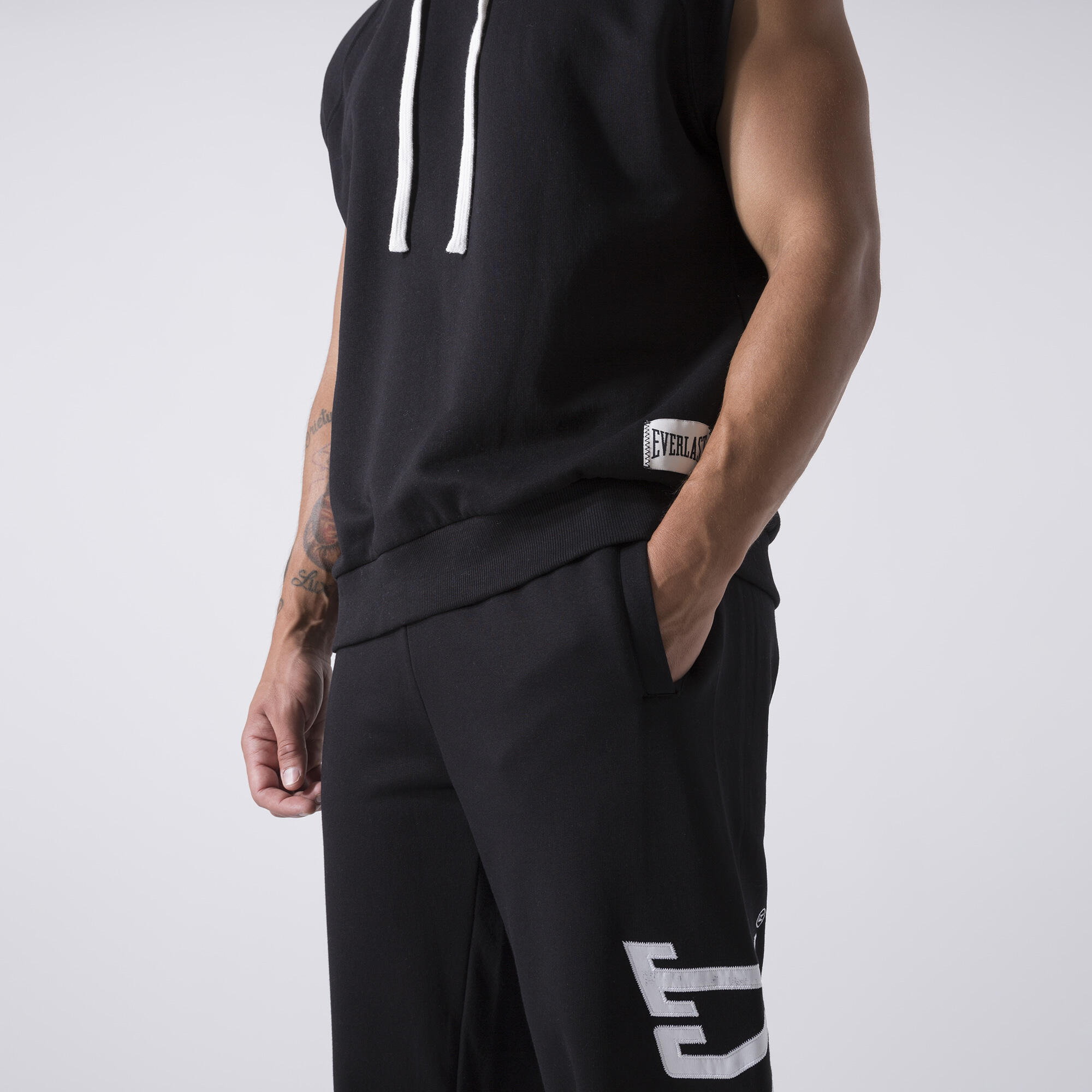EXCLUSIVE SLEEVELESS HOODED SWEATSHIRT BLACK COTTON, POLYESTER 5/7