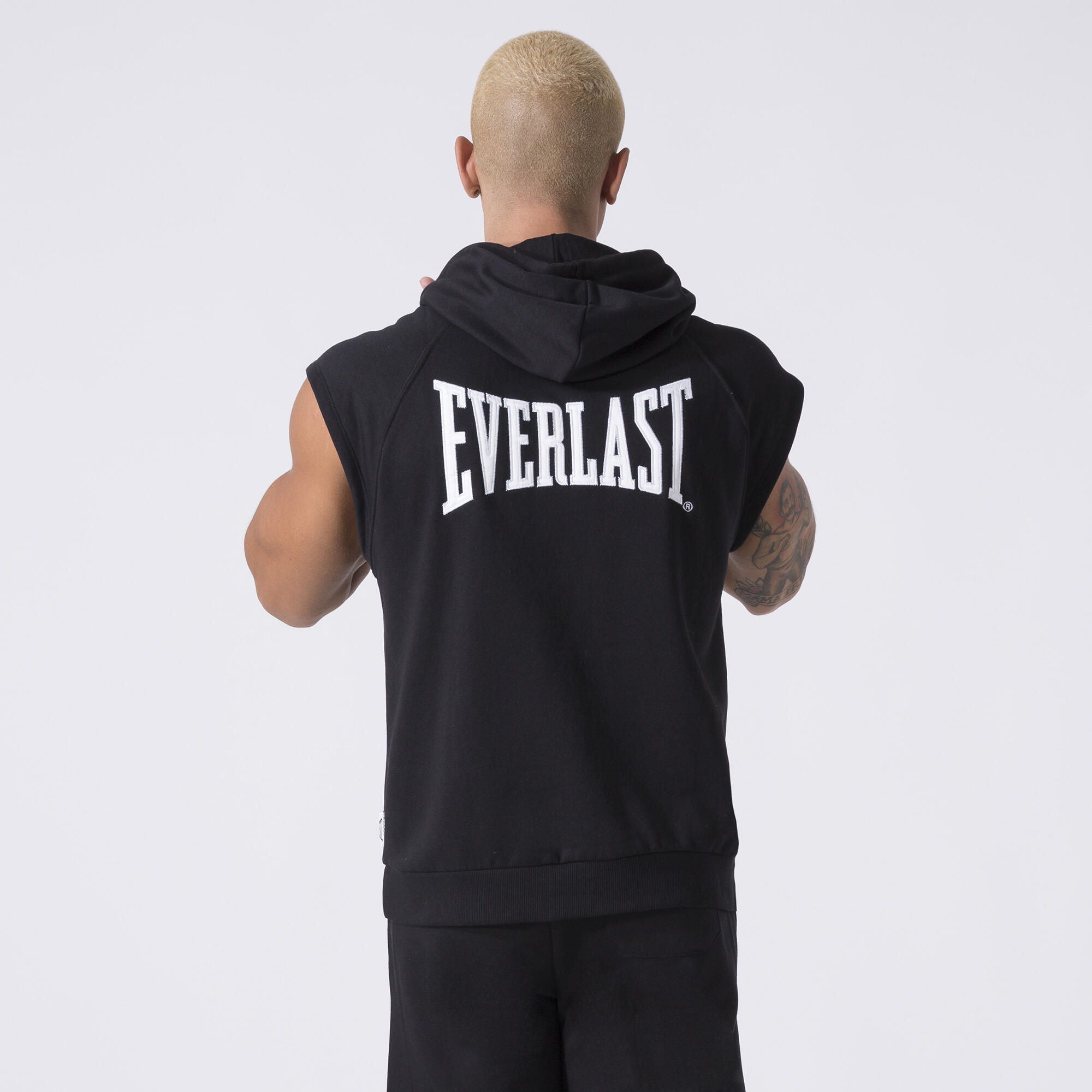 EXCLUSIVE SLEEVELESS HOODED SWEATSHIRT BLACK COTTON, POLYESTER 3/7