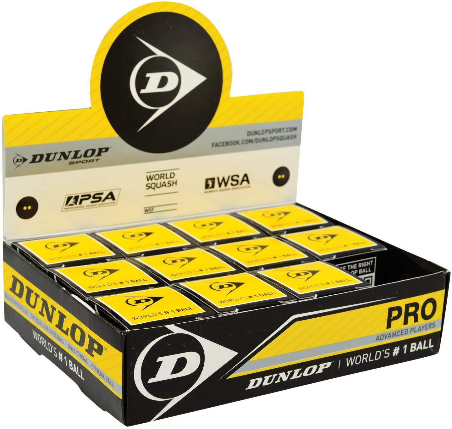 Dunlop Pro Squash Ball - 1 Dozen Double Yellow Dot 1/2