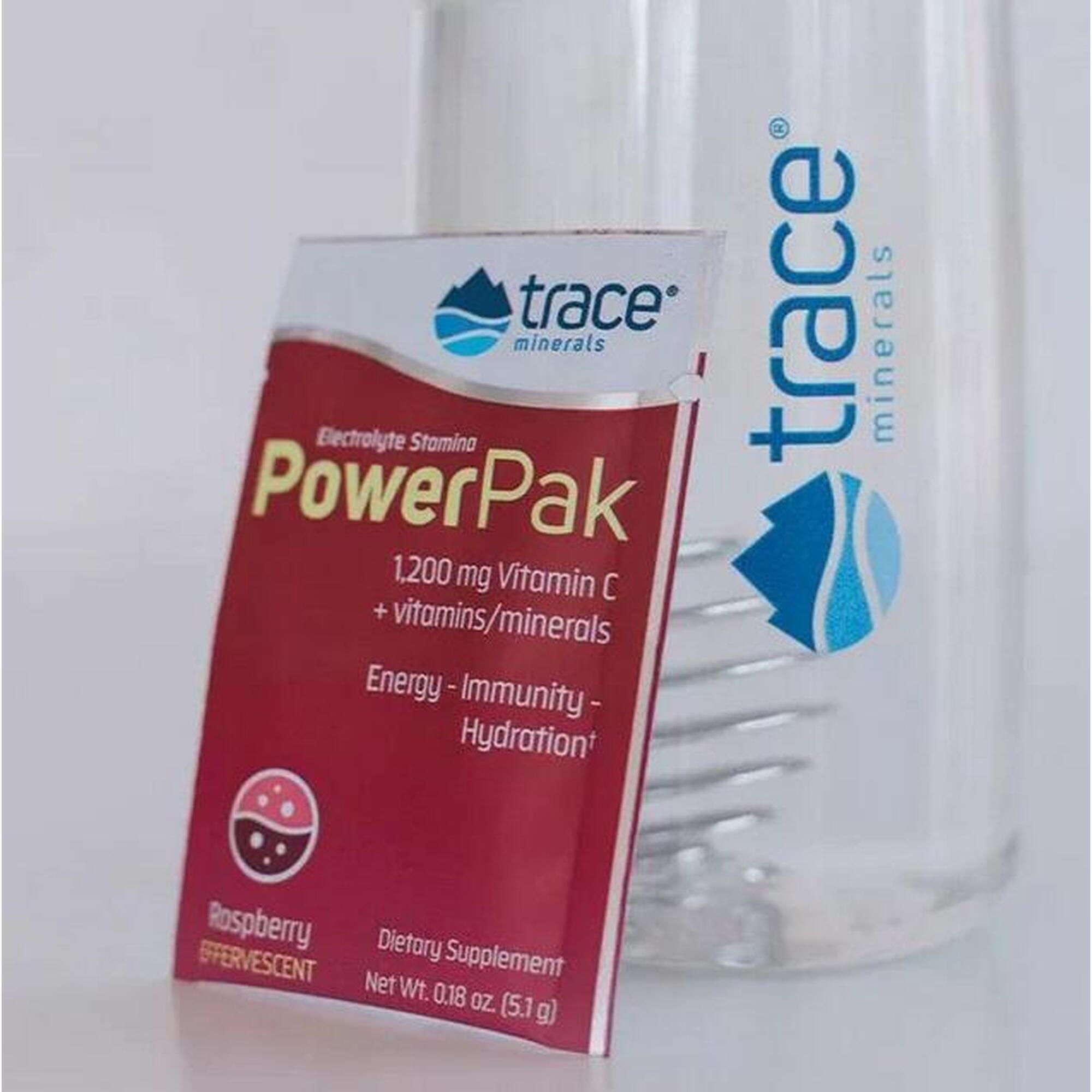 Trace Minerals-PowerPak Málna ízű Elektrolit ital + C-Vitamin 30 tasak,153g