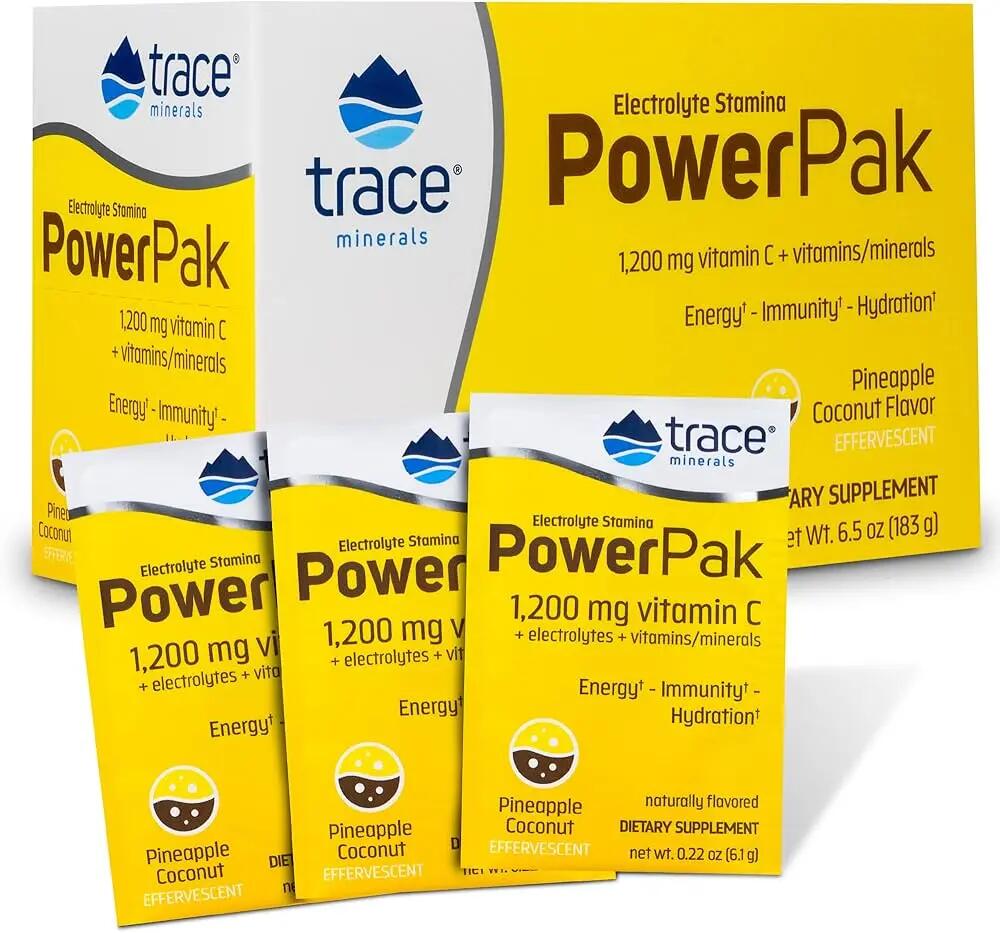 Trace Minerals-PowerPak Ananász Kókusz ízű Elektrolit ital+ C-Vit. 30 tasak,183g 3/7