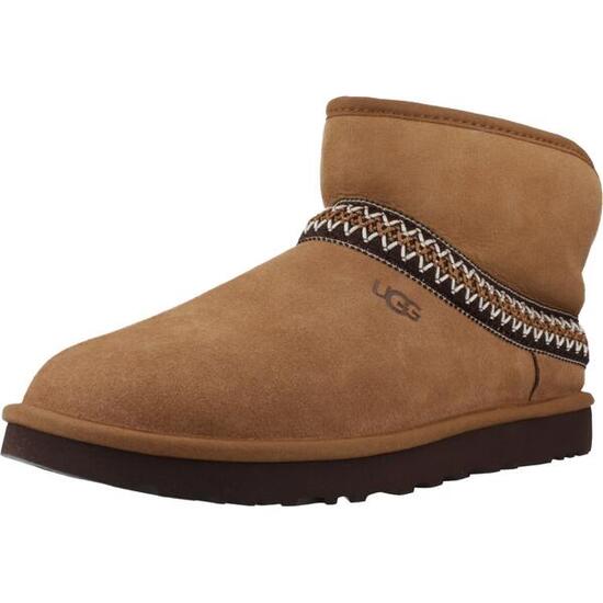 UGG Classic Mini Crescent Mujer — Botines esquimales de cuero, color Cuero
