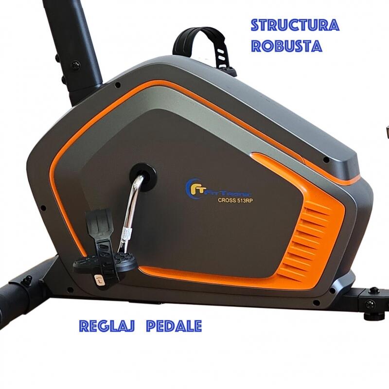 Bicicleta ergometrica orizontala FitTronic® 513 RP, display mare, electromagneti