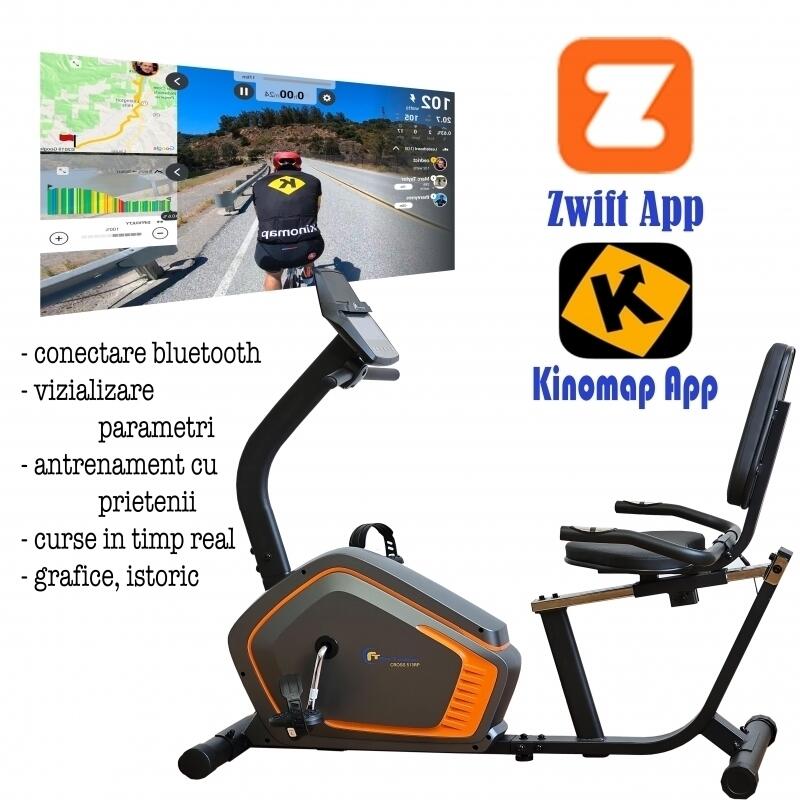 Bicicleta ergometrica orizontala FitTronic® 513 RP, display mare, electromagneti