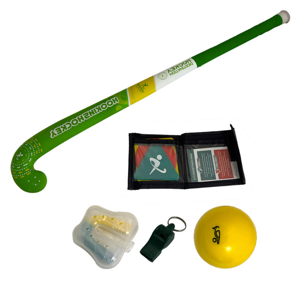 Kookaburra Hook In 2 Hockey Starter Stick/Bag/Accessories Pack 26'' Green/Gold