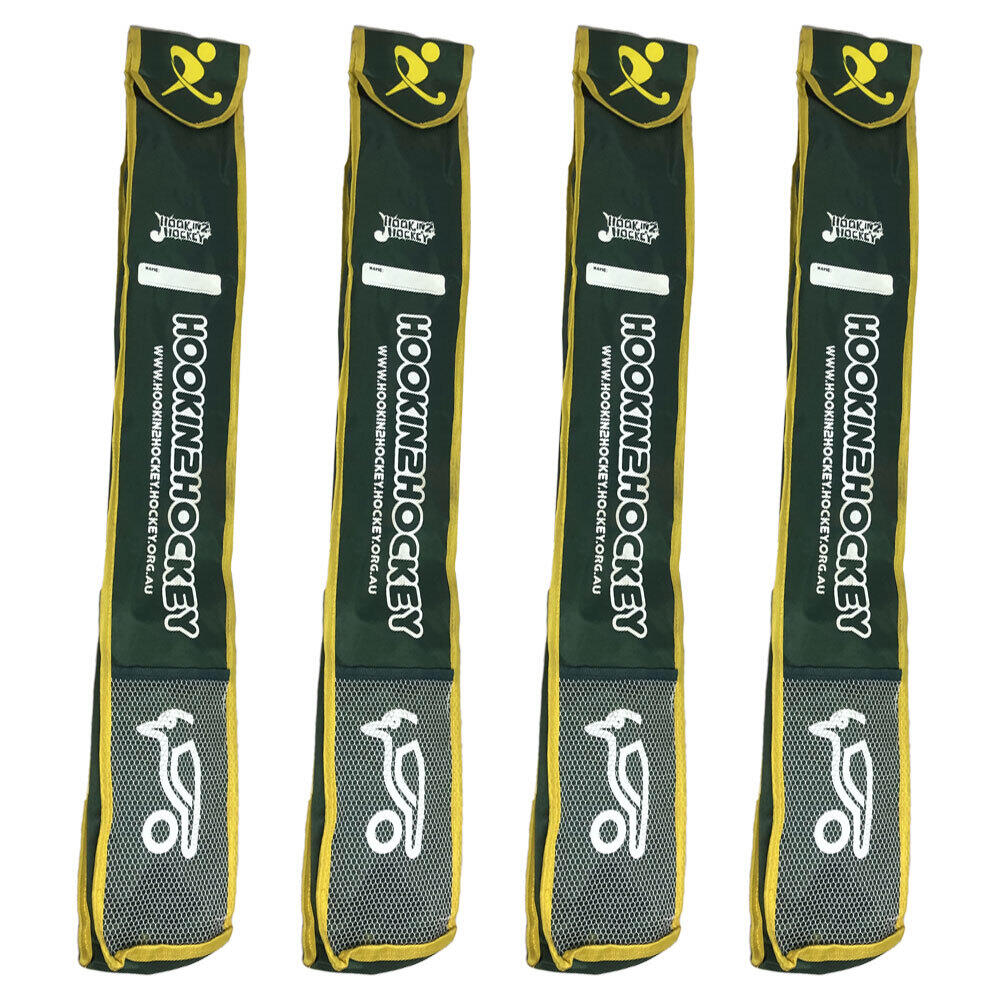 4x Kookaburra Hook In 2 Hockey Sling/Shoulder Bag 28-38.5'' StickGreen/Gold