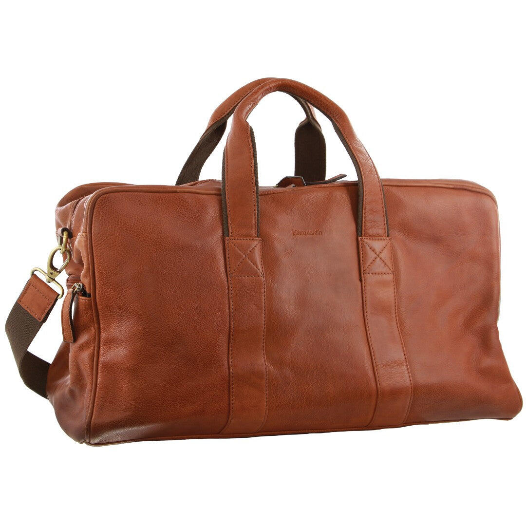 Pierre Cardin Rustic Leather Business/Overnight Bag in Cognac