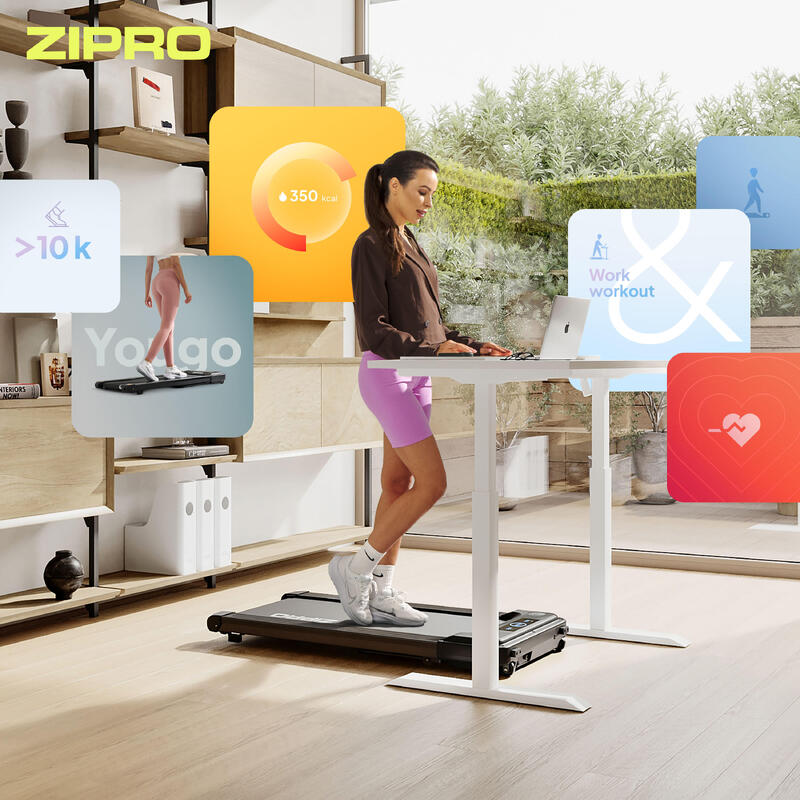 Bandă de mers de birou Zipro Yougo 100 × 40 cm, 6km/h, afișaj LED, telecomandă
