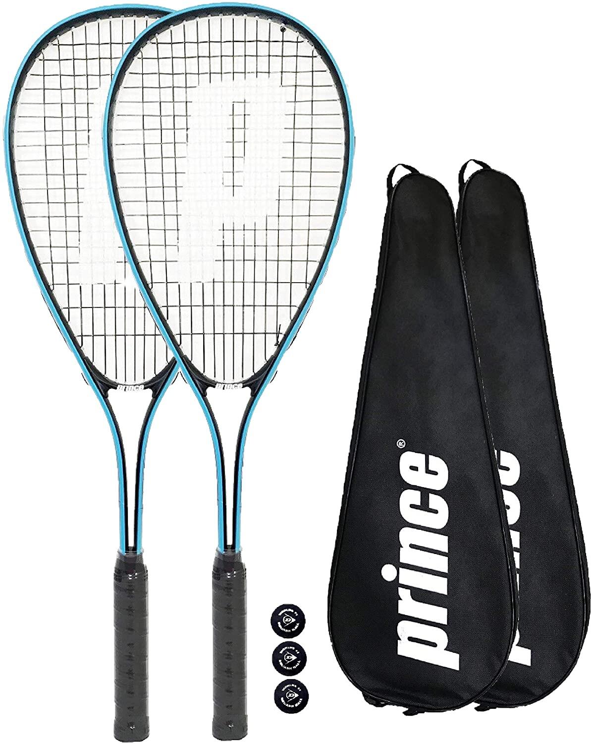 PRINCE Prince Power Shark Ti Squash Racket Twin Set, inc Covers & 3 Squash Balls