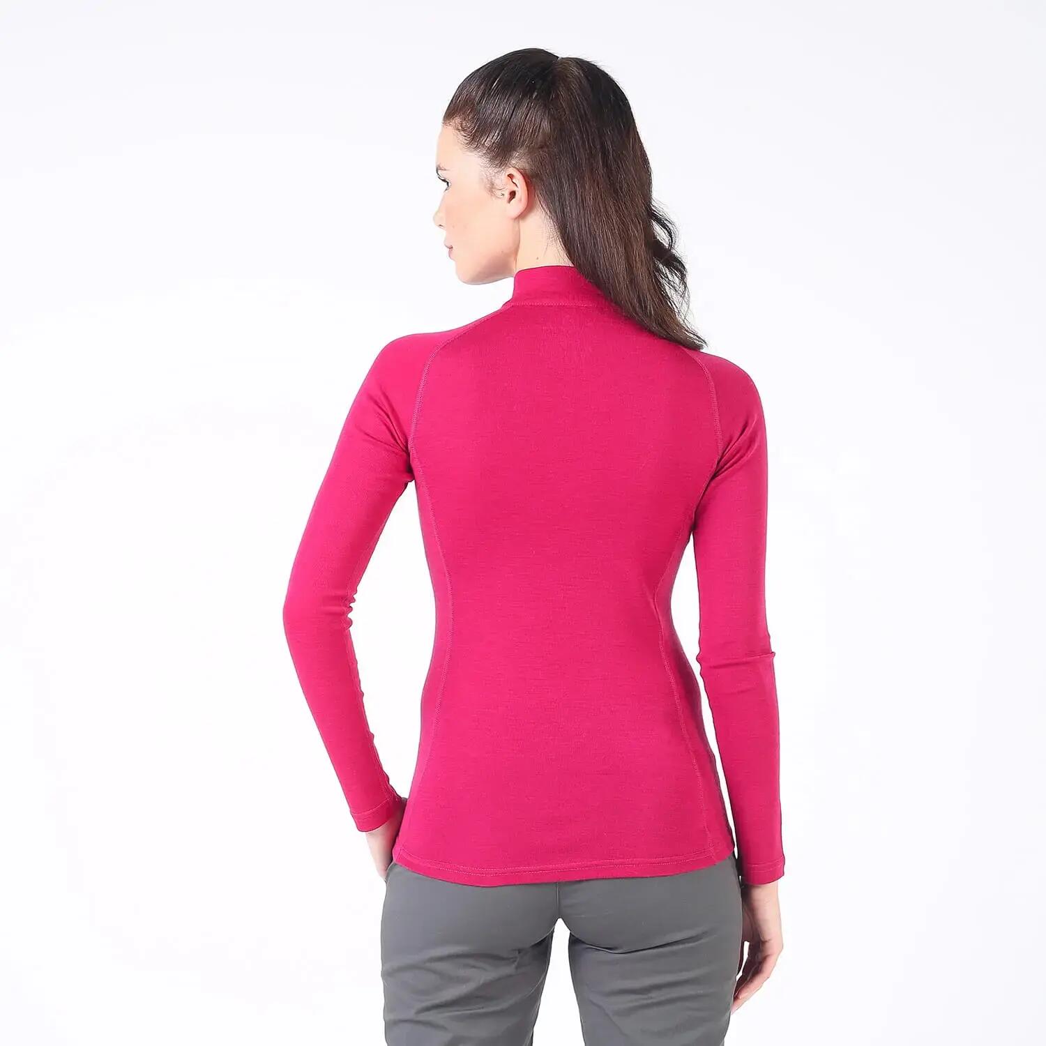 Vega - damska koszulka 100%  wełna merino z zamkiem YKK  (195 g/m²) XL, Różowy 4/4