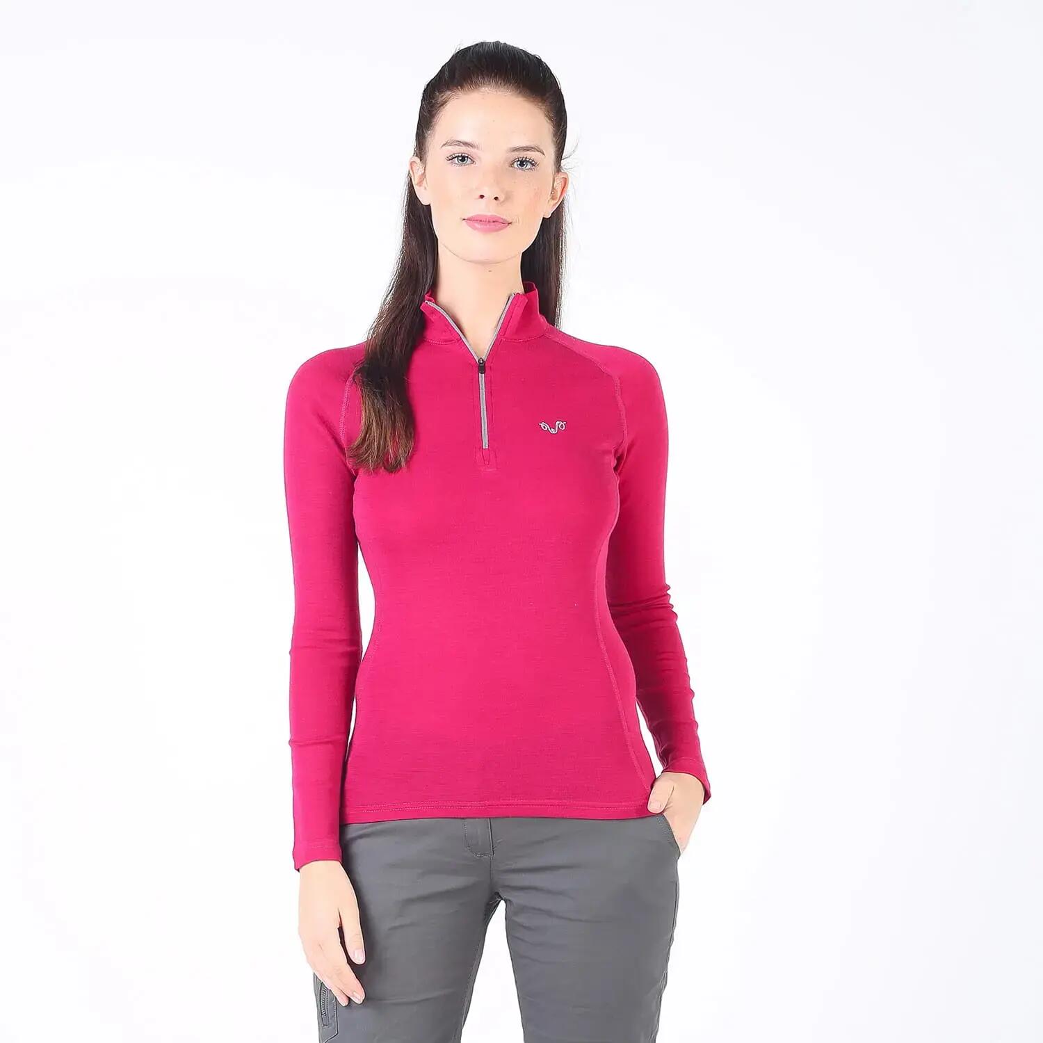 Vega - damska koszulka 100%  wełna merino z zamkiem YKK  (195 g/m²) XL, Różowy 3/4