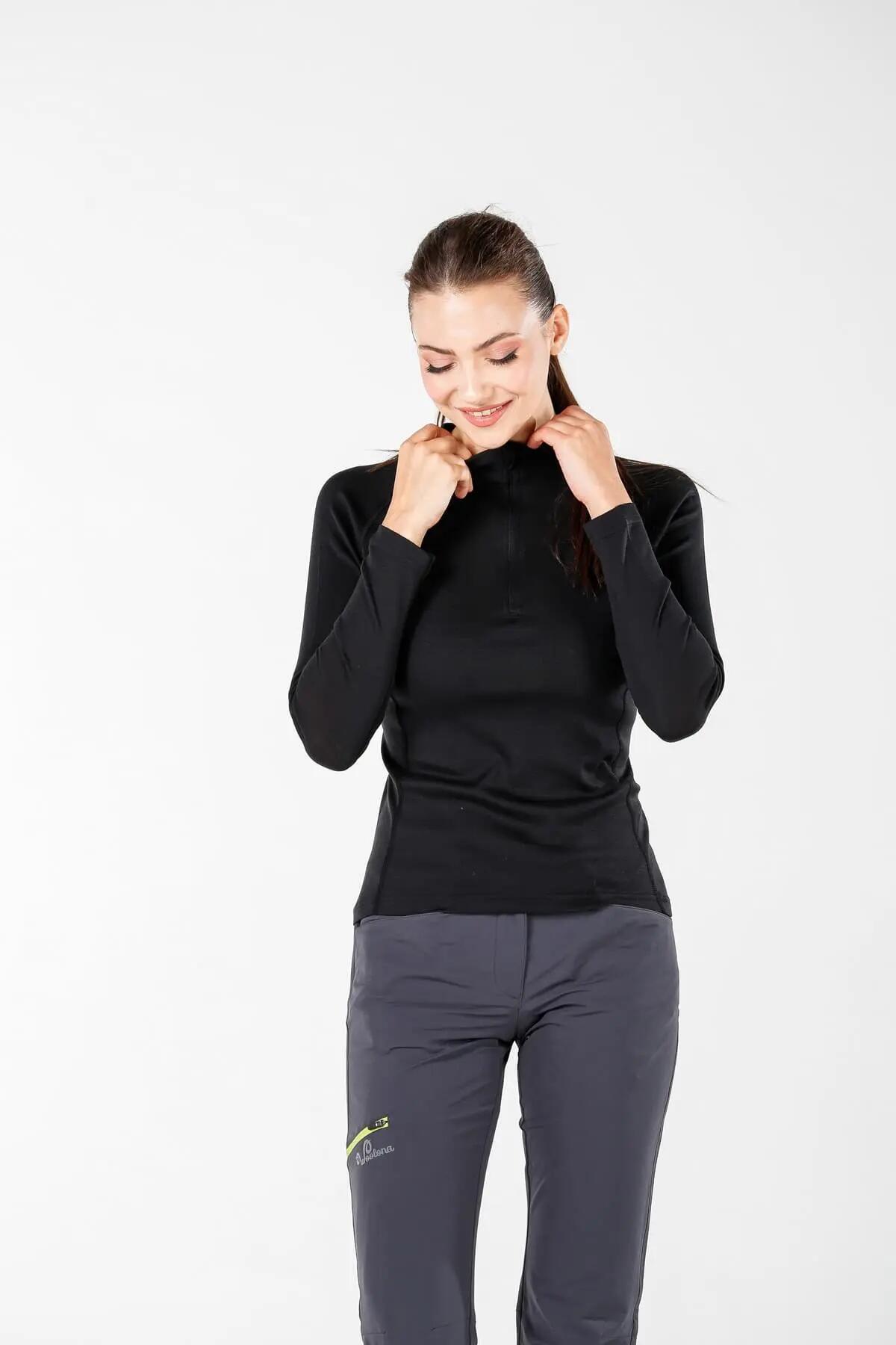 Vega - damska koszulka 100%  wełna merino z zamkiem YKK  (195 g/m²) L, Czarny 4/5