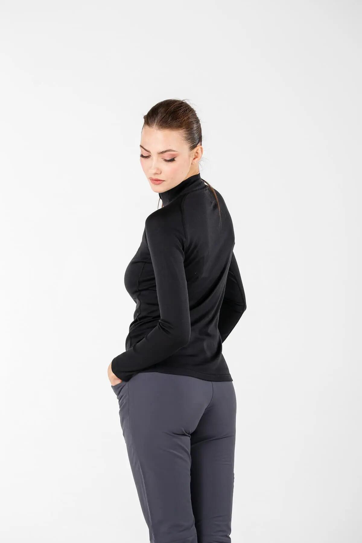 Vega - damska koszulka 100%  wełna merino z zamkiem YKK  (195 g/m²) L, Czarny 5/5