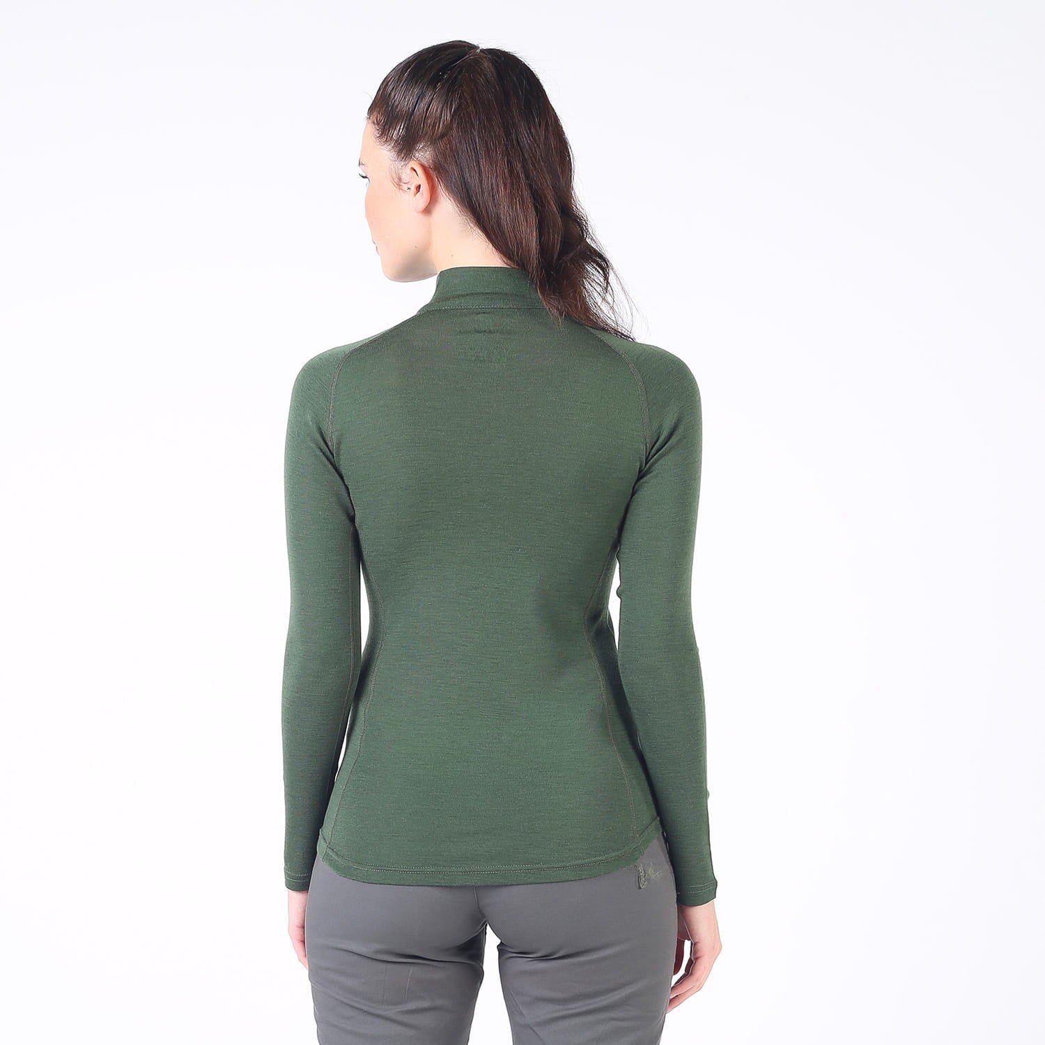 Vega - damska koszulka 100%  wełna merino z zamkiem (195 g/m²) S, Ciemnozielony 4/4