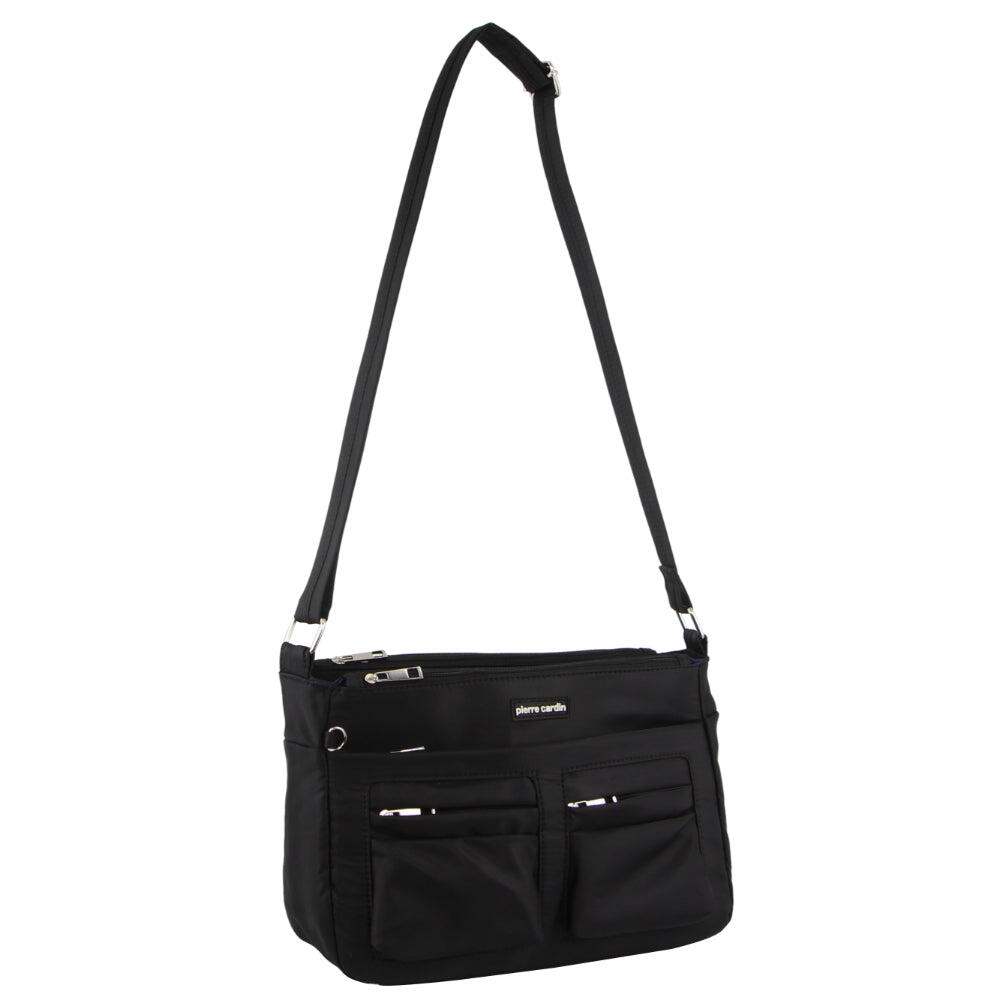 Pierre Cardin  Nylon Anti-Theft Cross Body Bag in Black