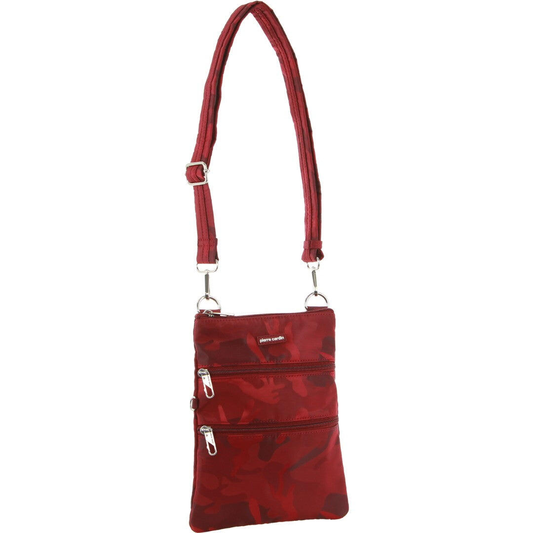 Pierre Cardin Nylon Anti-Theft Cross Body Bag in Wine-Camo