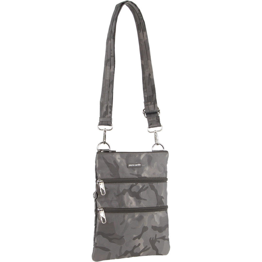 Pierre Cardin Nylon Anti-Theft Cross Body Bag in Grey-Camo
