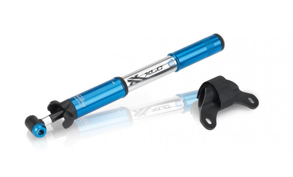 XLC Minipumpe Race PU-R03 7 bar, silber/blau, 220mm, Alu, Dualkopf 2/2