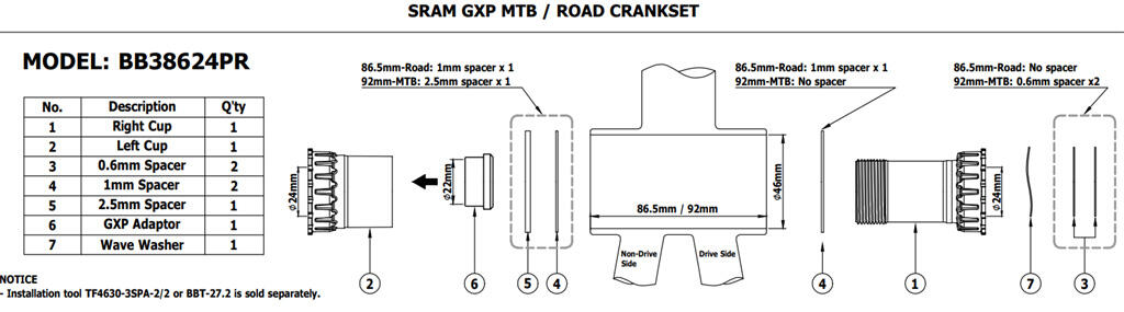Token Innenlager PF BB386PR Resolute Rh: BB386/BB392 - KRG: Sram GXP 3/3