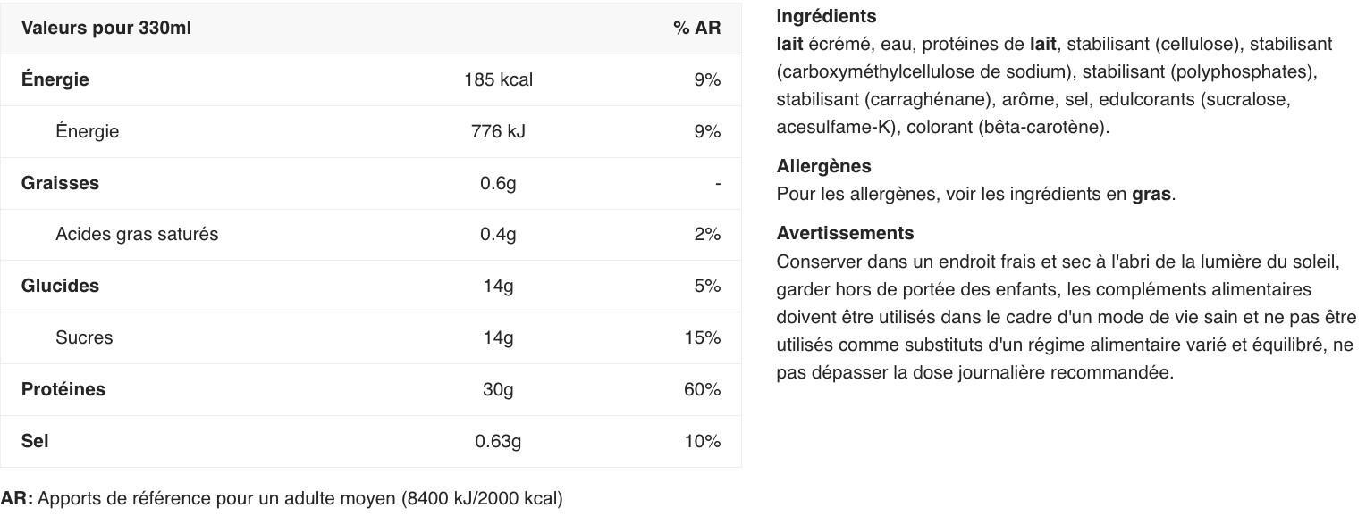 Boissons protéinées - Protein Shake - Vanille Pack de 6 2/3