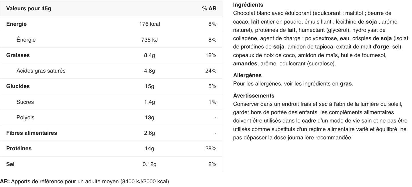 Barres protéinées - Joe's Core Bar - Chocolat Blanc Noix de Coco Boite de 12 2/3