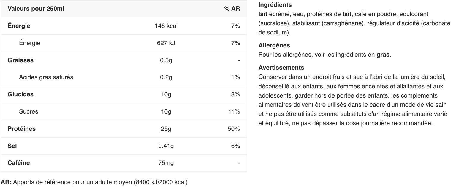 Boissons protéinées - Milk Protein Shake - Café Glacé Latté Pack de 12 2/3