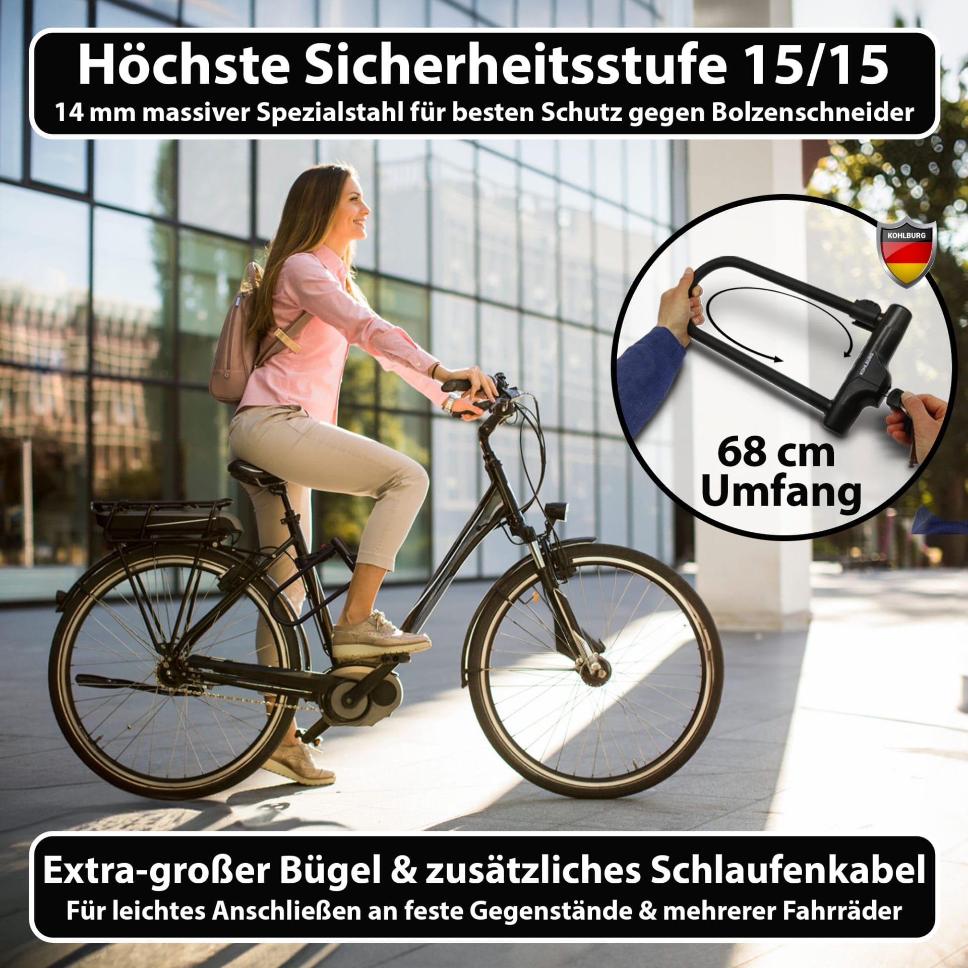 Sicherheits-Bügelschloss, höchste Sicherheitsstufe 15/15 für E-Bike & Fahrrad 2/8
