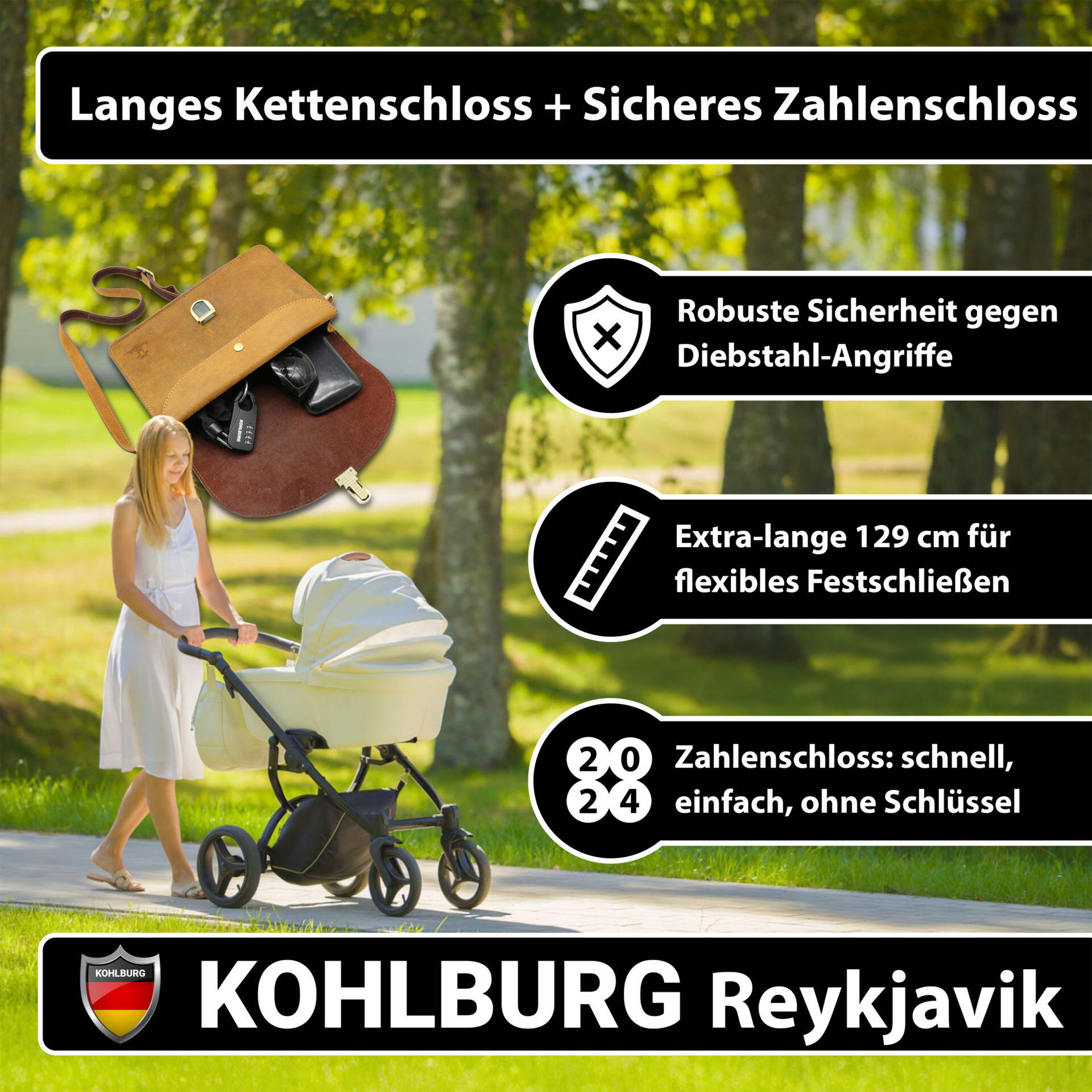 Zahlenschloss mit robuster Sicherheit aus 129cm Kette & Zahlenkombination 7/7