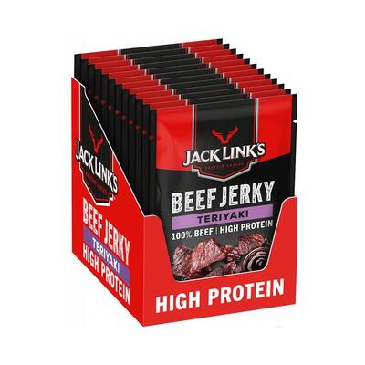 Jack link's beef jerky (12x60g) teriyaki - functionele voeding - eiwit snacks