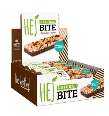 Hej natural hej bite organic (12x40g) chocolate & nuts - repen - eiwit repen