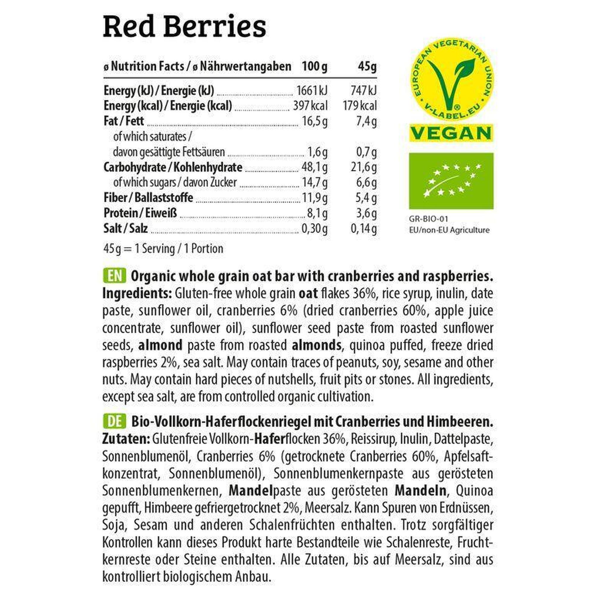 HEJ Natural HEJ Oat Bar Organic (12x45g) Red Berries - Barres