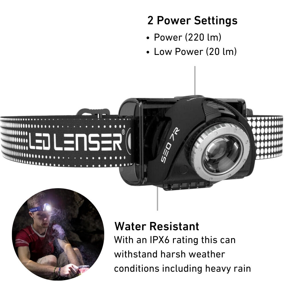 SEO7R Head Torch Rechargeable 220lm, LED, Inc Red Light & Accepts AAA Batteries 2/7