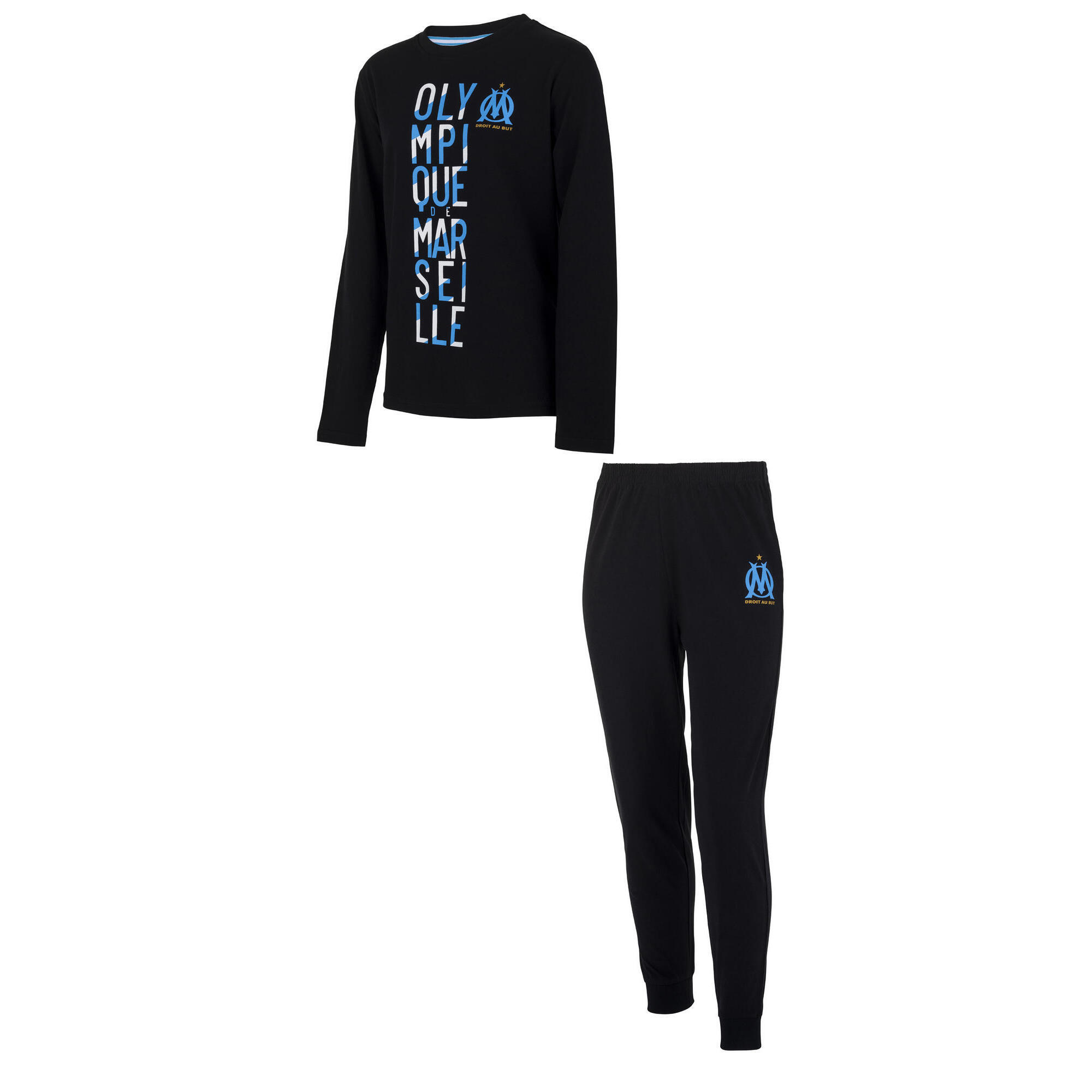 Olympique De Marseille - Pyjama Enfant Om - Collection Officielle Olympique De Marseille - T-shirt Manches Longues - Noir -  8 À 10 Ans - Decathlon