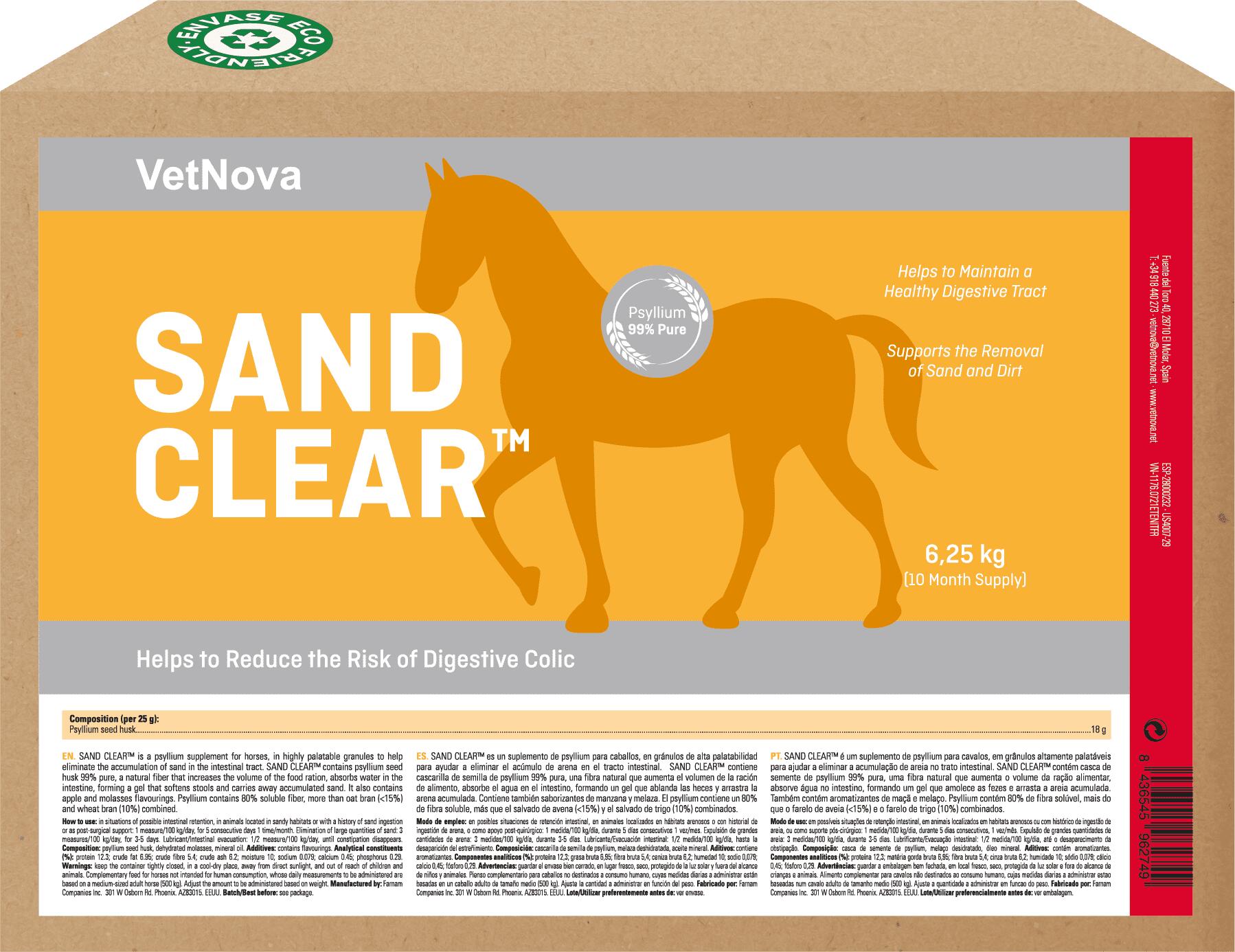 VETNOVA Psyllium SAND CLEAR 6.25 kg integratore per cavalli.