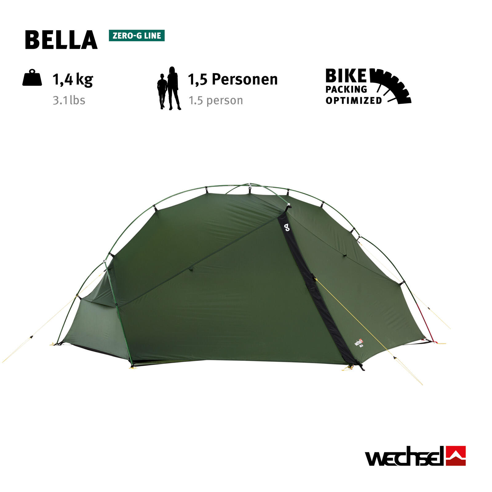 Trekkingzelt Bella 1-2 Personen Geodät Camping Fahrrad Biwak Zelt 1,4 kg 4/7