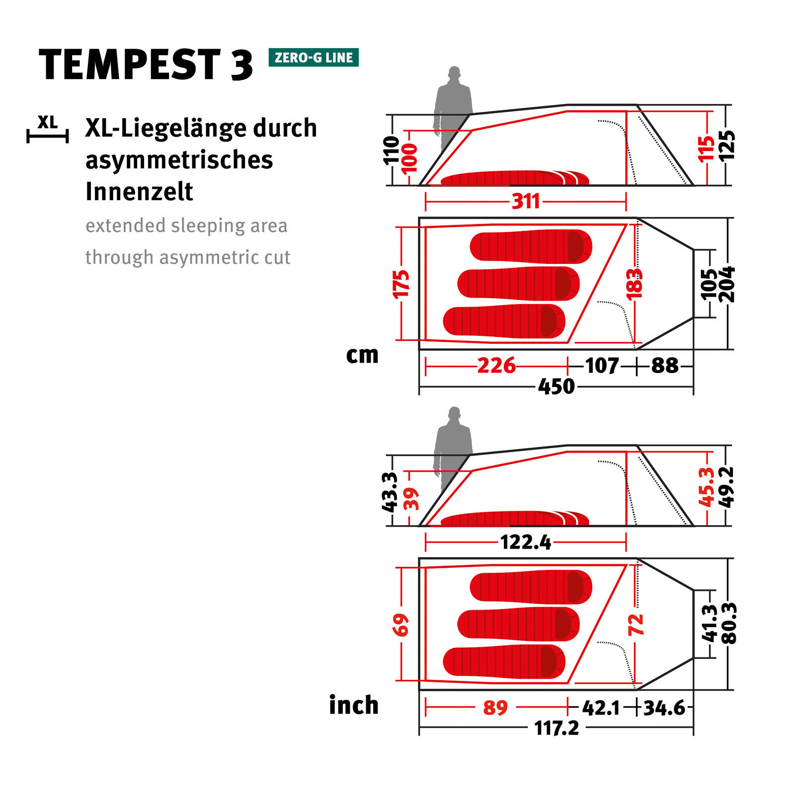 Trekkingzelt Tempest 3 Personen Tunnel Camping Fahrrad Biwak Zelt 2,85kg 2/7