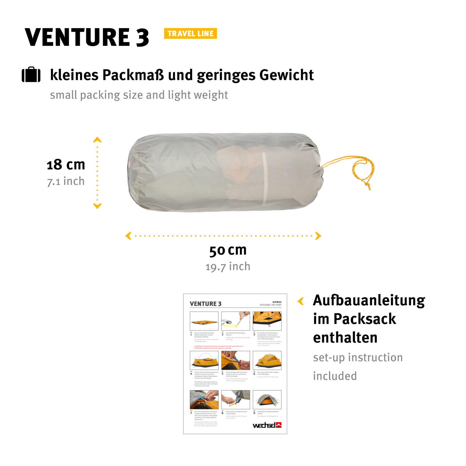 Trekkingzelt Venture 3 Personen Camping Fahrrad Kuppel Zelt Biwak 3,14kg 3/7