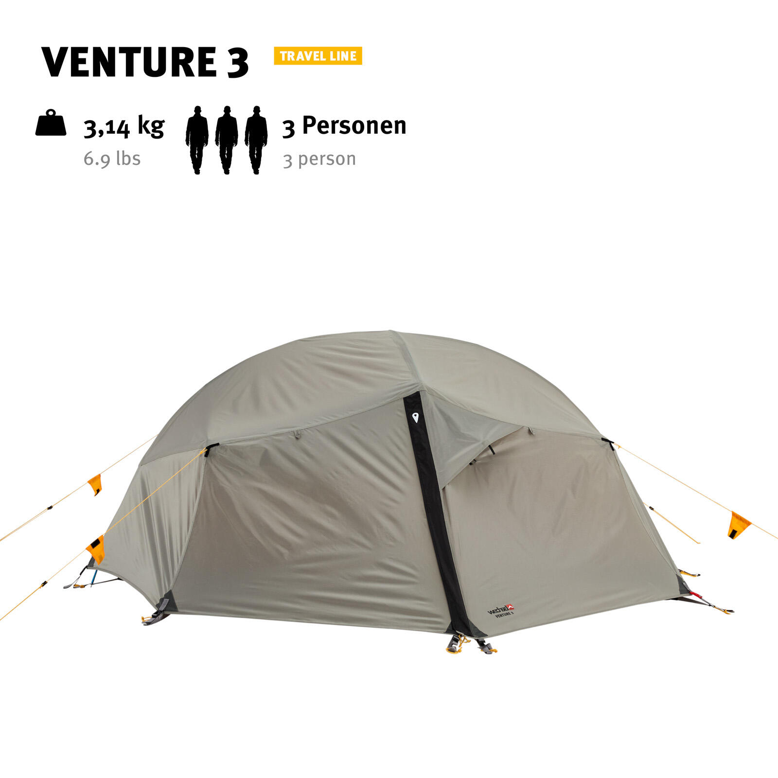Trekkingzelt Venture 3 Personen Camping Fahrrad Kuppel Zelt Biwak 3,14kg 4/7