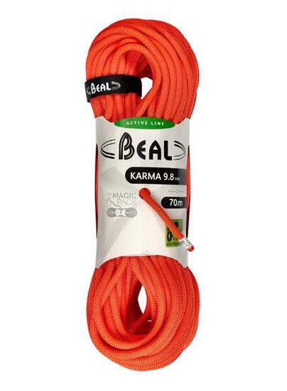Corde d'escalade Beal Karma 9,8 mm 70 m polyamide orange solide conforme EN 892