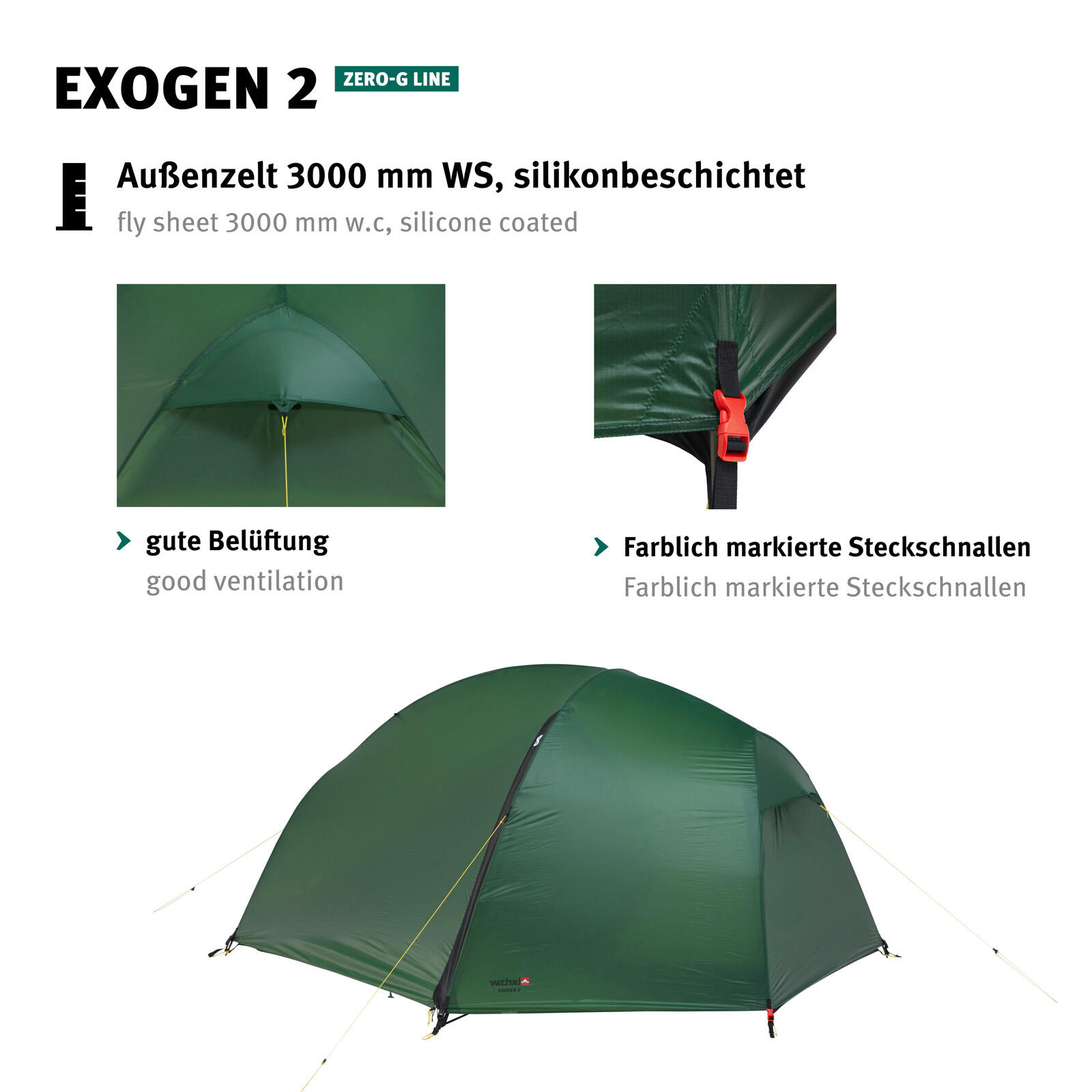 Trekkingzelt Exogen 2 Personen Geodät Camping Fahrrad Biwak Zelt 1,93 kg 5/7