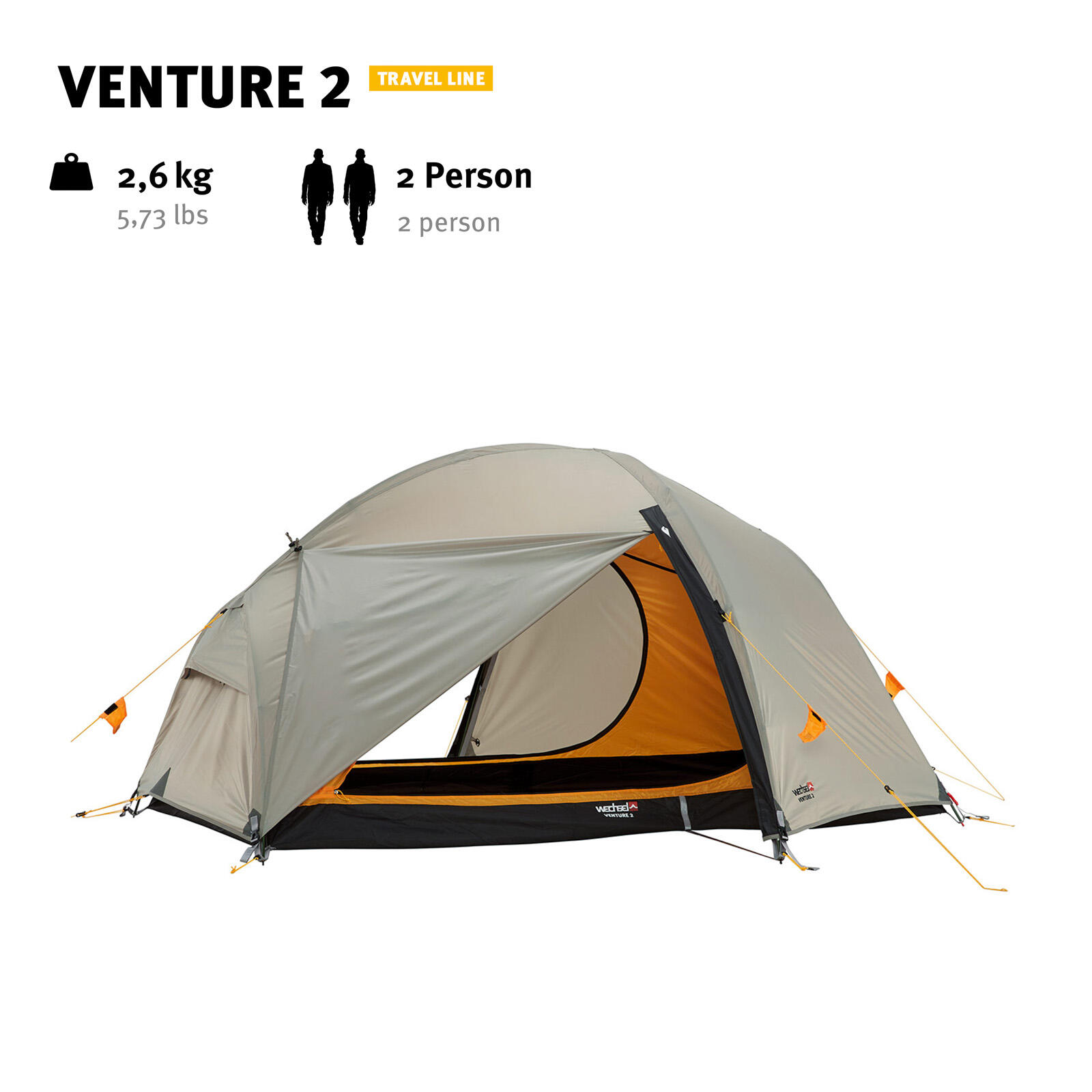 Trekkingzelt Venture 2 Personen Geodät Camping Fahrrad Zelt Biwak 2,6 kg 4/7