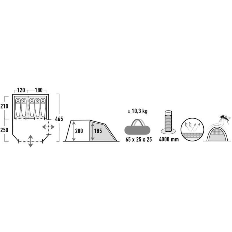 Tente tunnel Ancona 5 personnes de camping pour groupes familiale vestibule