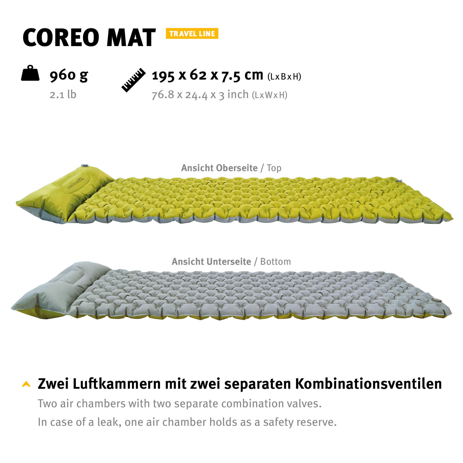 Materassino da trekking Coreo Letto ad aria termico Campeggio ultra leggero 1 kg 3/6