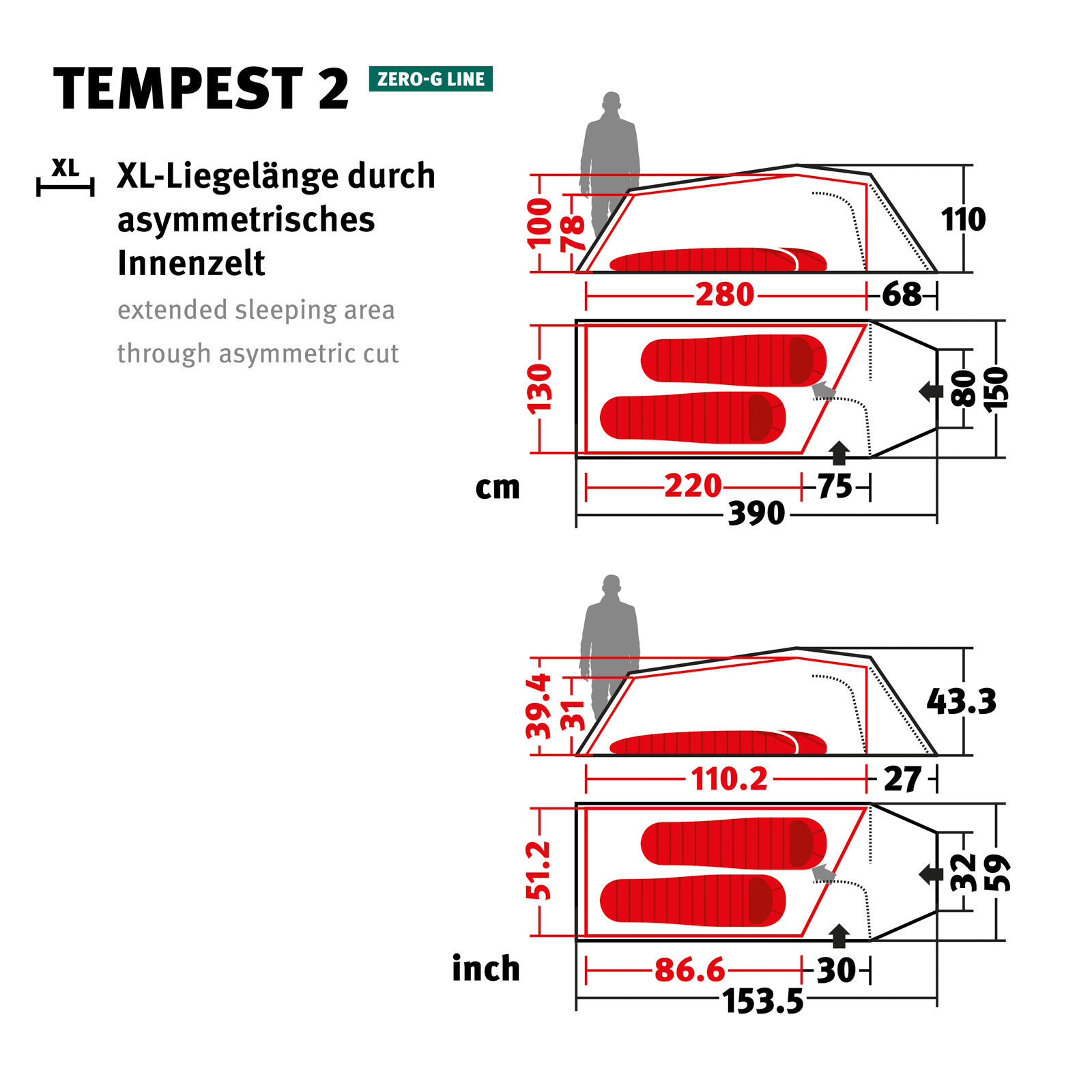 Trekkingzelt Tempest 2 Personen Tunnel Camping Fahrrad Biwak Zelt 2,19kg 2/7