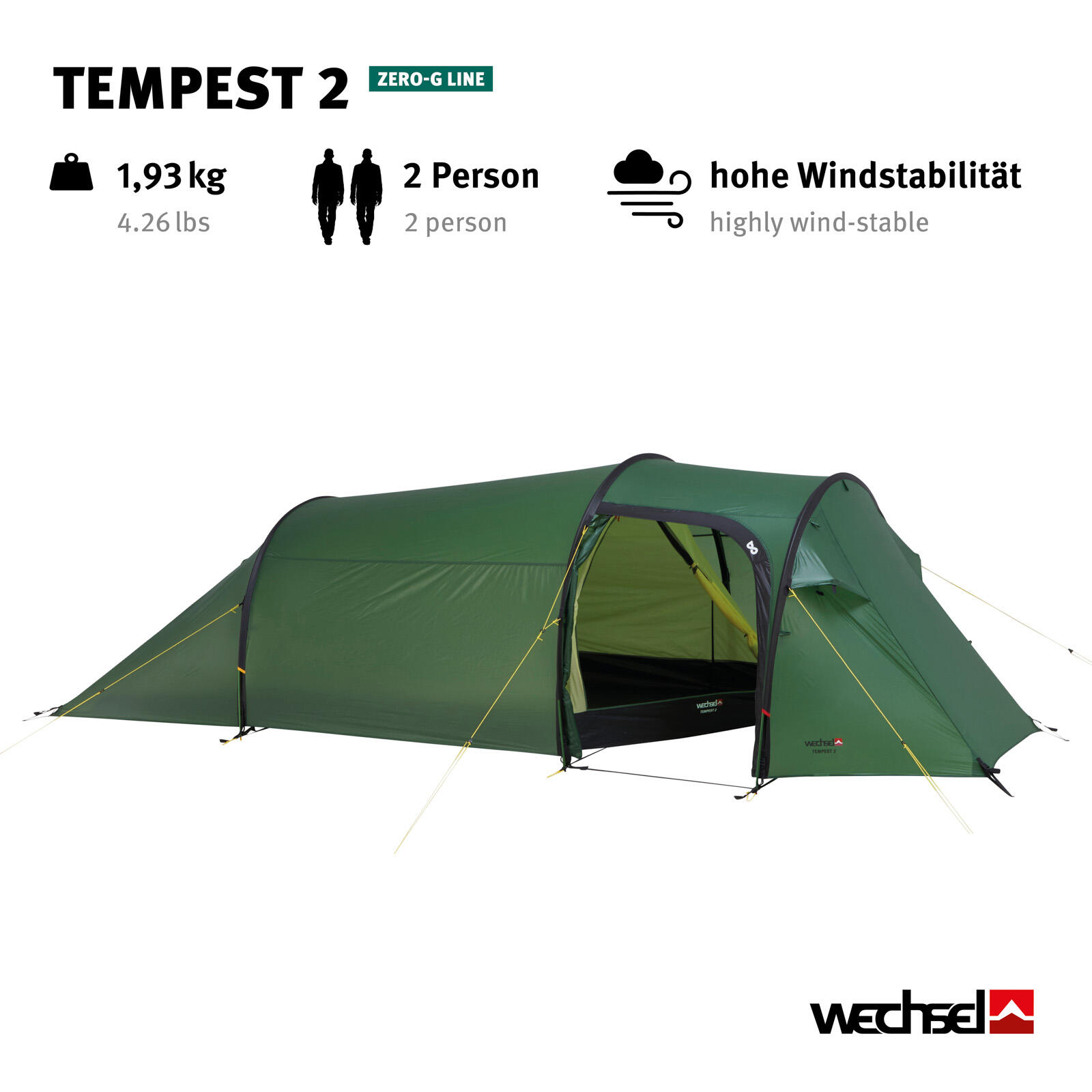 Trekkingzelt Tempest 2 Personen Tunnel Camping Fahrrad Biwak Zelt 2,19kg 3/7