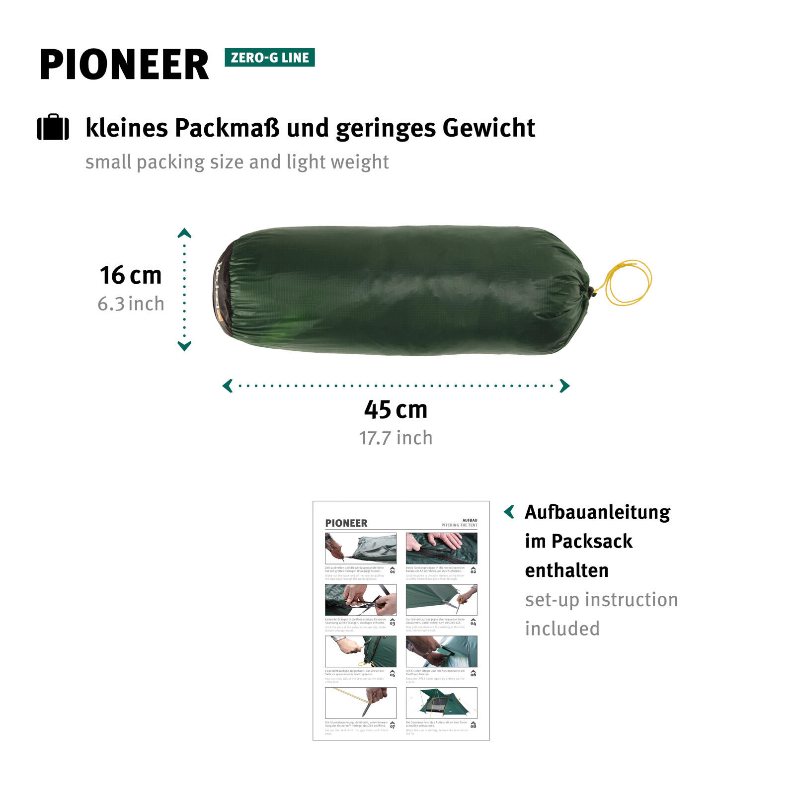 Trekkingzelt Pioneer 2 Personen Tunnel Camping Fahrrad Biwak Zelt 2,1kg 4/7